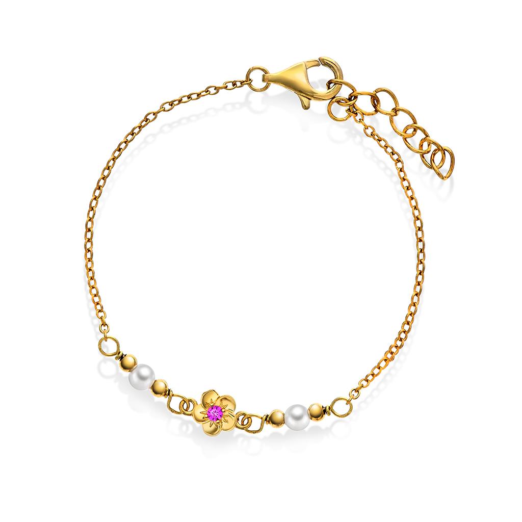 Armbånd til barn i 925 forgylt sølv med blomst og perler