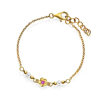 Armbånd til barn i 925 forgylt sølv med blomst og perler