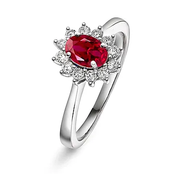 Diamantring i 585 hvitt gull 0,24 ct med rubin
