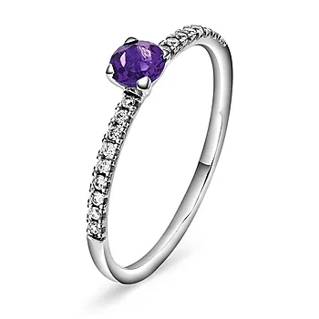 Diamantring i 585 hvitt gull 0,10 ct med ametyst