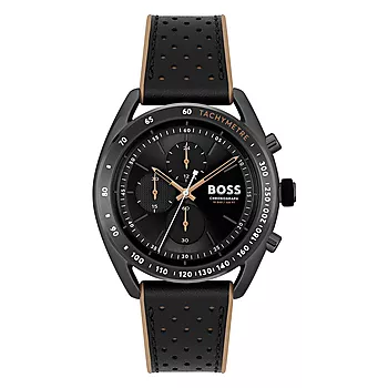 Bilde nummer 2 av Hugo Boss, Herreklokke i stål med sort skinnrem og kronograf