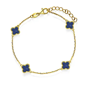 Pan Jewelry, Kløver armbånd i forgylt 925 sølv med havblå lapis lazuli