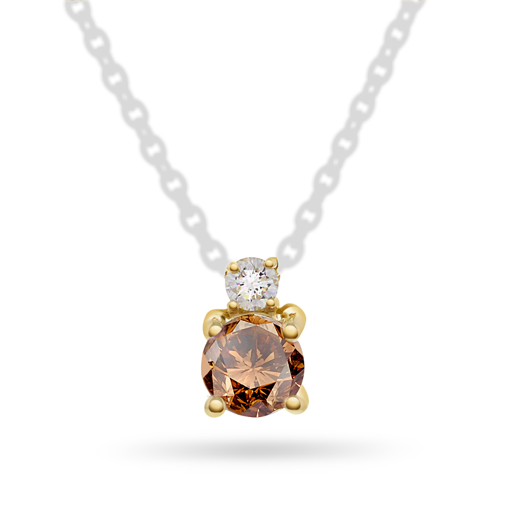 Pan Jewelry, Anheng i 585 gult gull med diamant 0,04 ct og champagnefarget granatsten