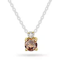Pan Jewelry, Anheng i 585 gult gull med diamant 0,04 ct og champagnefarget granatsten