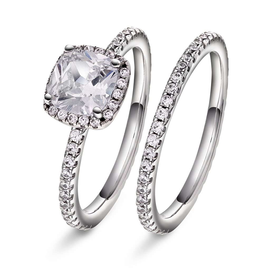 Pan Jewelry, 2-i-1 ring i 925 sølv med zirkonia og cushion