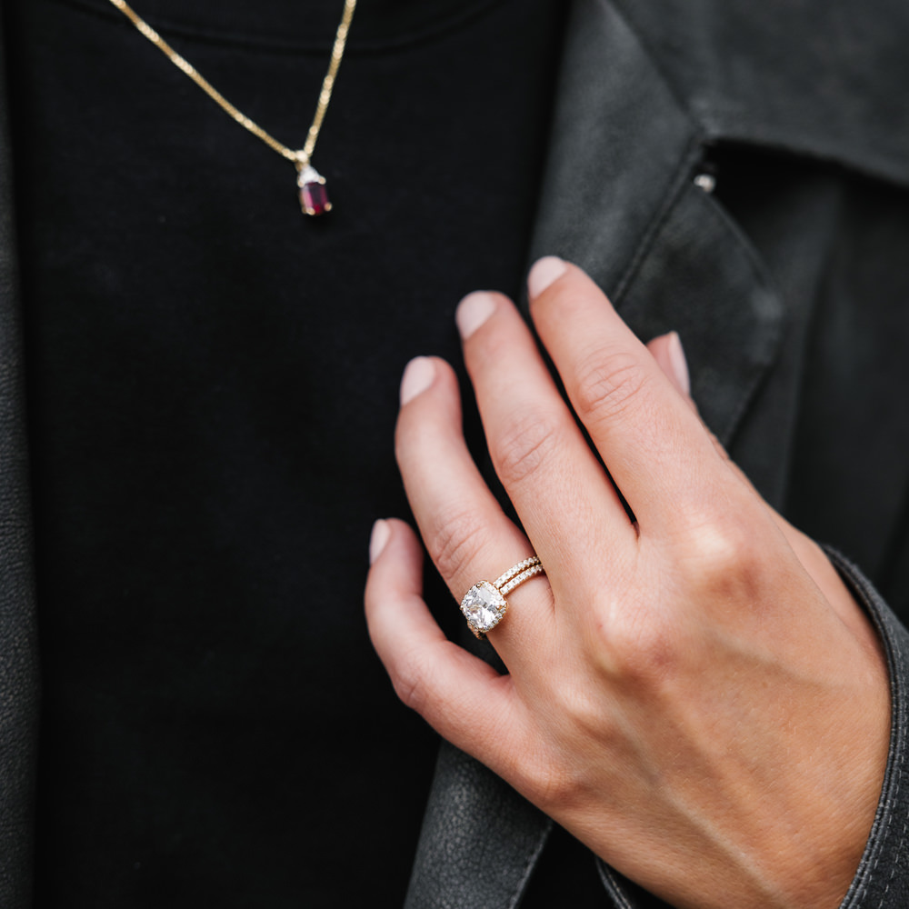 Bilde nummer 2 av Pan Jewelry, 2-i-1 ring i forgylt 925 sølv med zirkonia og cushion