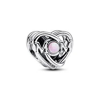 Pandora Moments, Charm i 925 sølv med hjerte og teksten "Mom"