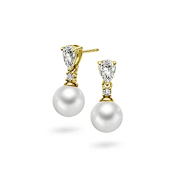Pan Jewelry, Øredobber i 925 forgylt sølv med syntetisk perle og zirkonia