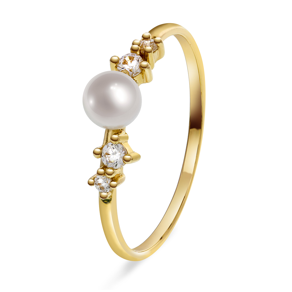 Pan Jewelry, Ring i 585 gult gull med ferskvannsperle og zirkonia