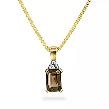 Michelle smykke i 585 gult gull med diamant 0,05 ct og røykkvarts