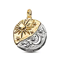 Charms i flerfarget sølv med sol og måne