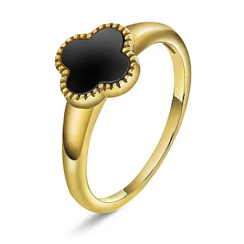 Kløver ring i 925 forgylt sølv med syntetisk sort agat