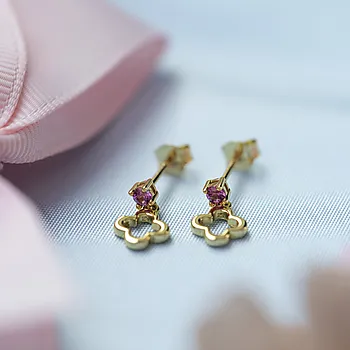 Bilde nummer 3 av Prins & Prinsesse, Øredobber til barn i 925 forgylt sølv med rosa zirkonia