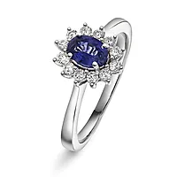 Gold Collection, Ring i 585 hvitt gull med diamanter 0,24 ct og safir