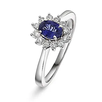 Gold Collection, Ring i 585 hvitt gull med diamanter 0,24 ct og safir