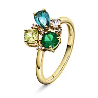 Pan Jewelry, Ring i forgylt 925 sølv med grønne zirkonia