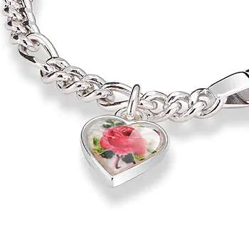 Bilde nummer 2 av Armbånd til barn i 925 sølv med rose hjerte og graveringsplate