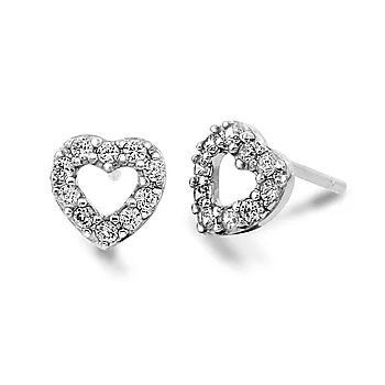 Pan Jewelry, Øredobber i 925 sølv med zirkonia med hjerte