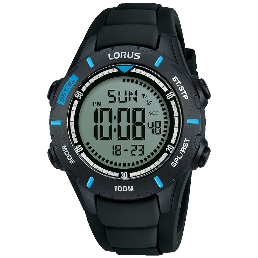 Lorus, Barneklokke med digital visning og sort silikonrem