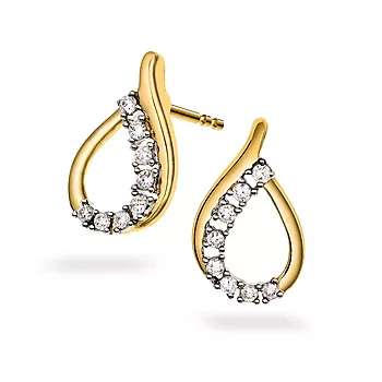 Pan Jewelry, Øredobber i 585 gult gull med diamanter og dråpeform 0,15 ct