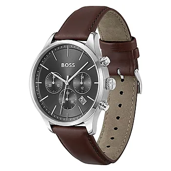 Bilde nummer 3 av Hugo Boss, Herreklokke i stål med brun skinnrem og kronograf