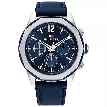 Tommy Hilfiger, Herreklokke i stål med blå skinnrem