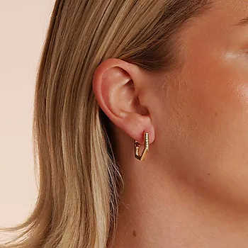 Bilde nummer 2 av Brick øreringer i forgylt messing med zirkonia