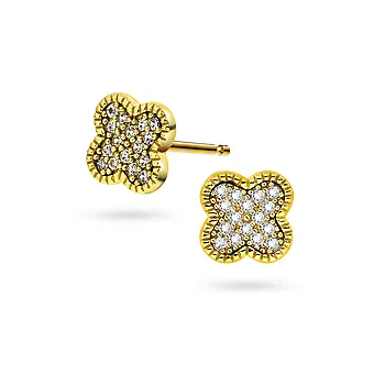 Pan Jewelry, Kløver øredobber i forgylt 925 sølv med hvit zirkonia