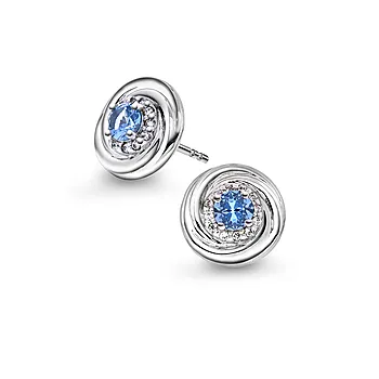 Pan Jewelry, Øredobber i 925 rhodinert sølv med blå og hvit zirkonia