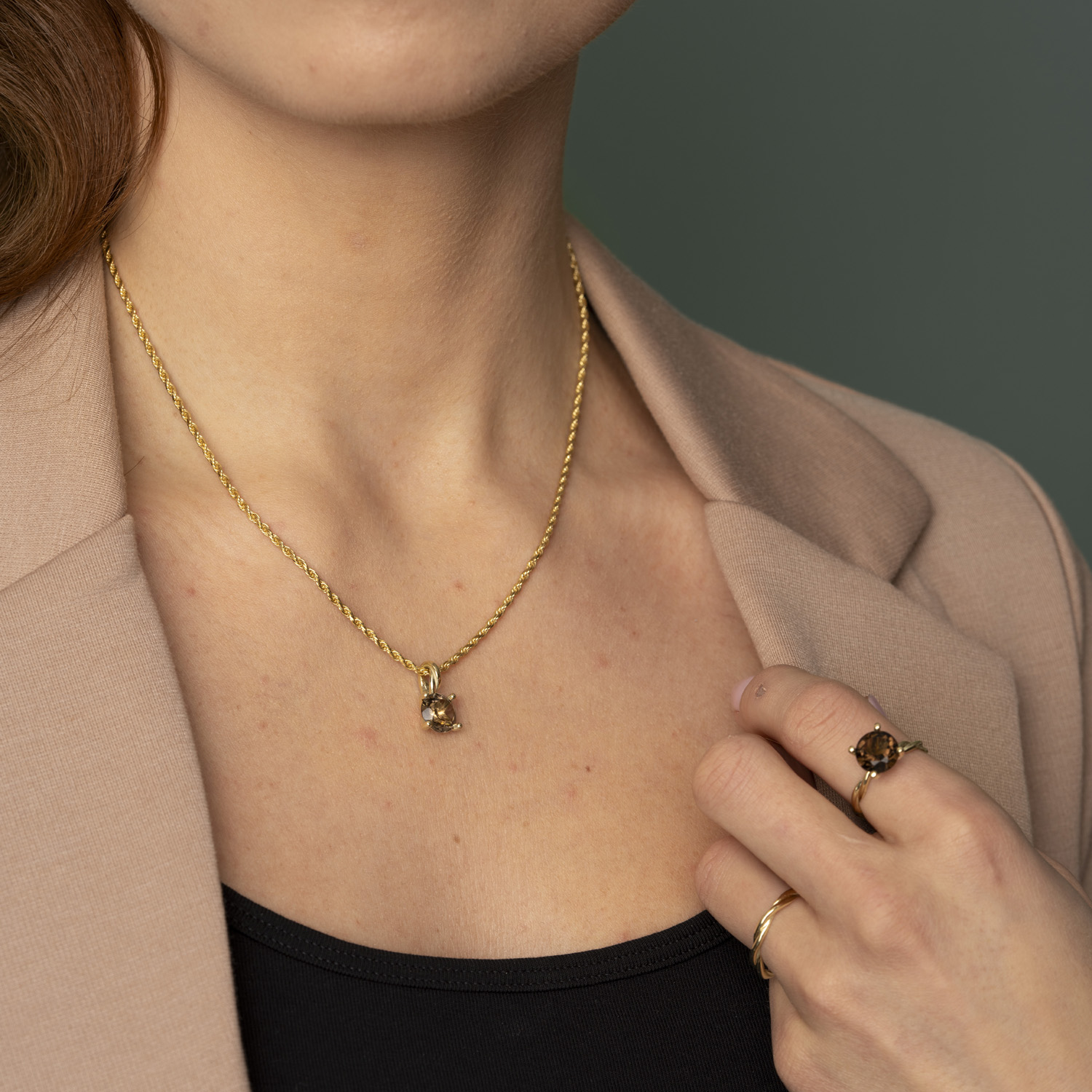 Bilde nummer 3 av Pan Jewelry Drops, Anheng i 585 gult gull med Røykkvarts