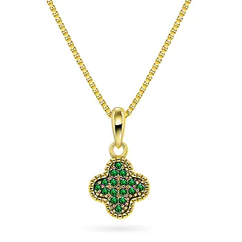Pan Jewelry, Kløver smykke i forgylt 925 sølv med grønn zirkonia