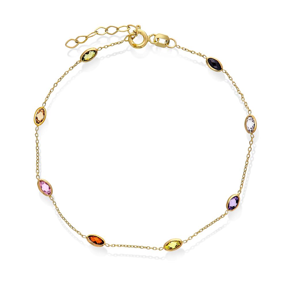 Pan Jewelry, Armbånd i 585 gult  gull med fargede zirkonia