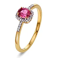 Diamantring i 585 gull 0,08 ct og turmalin