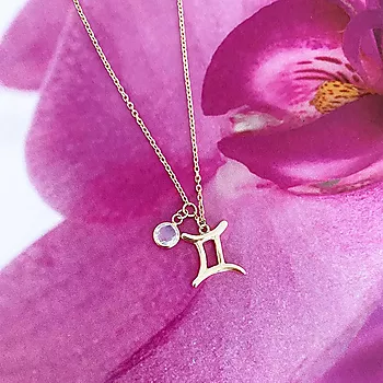 Bilde nummer 4 av Pan Jewelry, Smykke i 925 forgylt sølv med zirkonia og horoskop Tvillingene