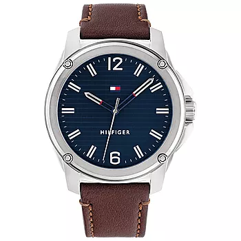 Tommy Hilfiger, Herreklokke i stål med brun skinnrem