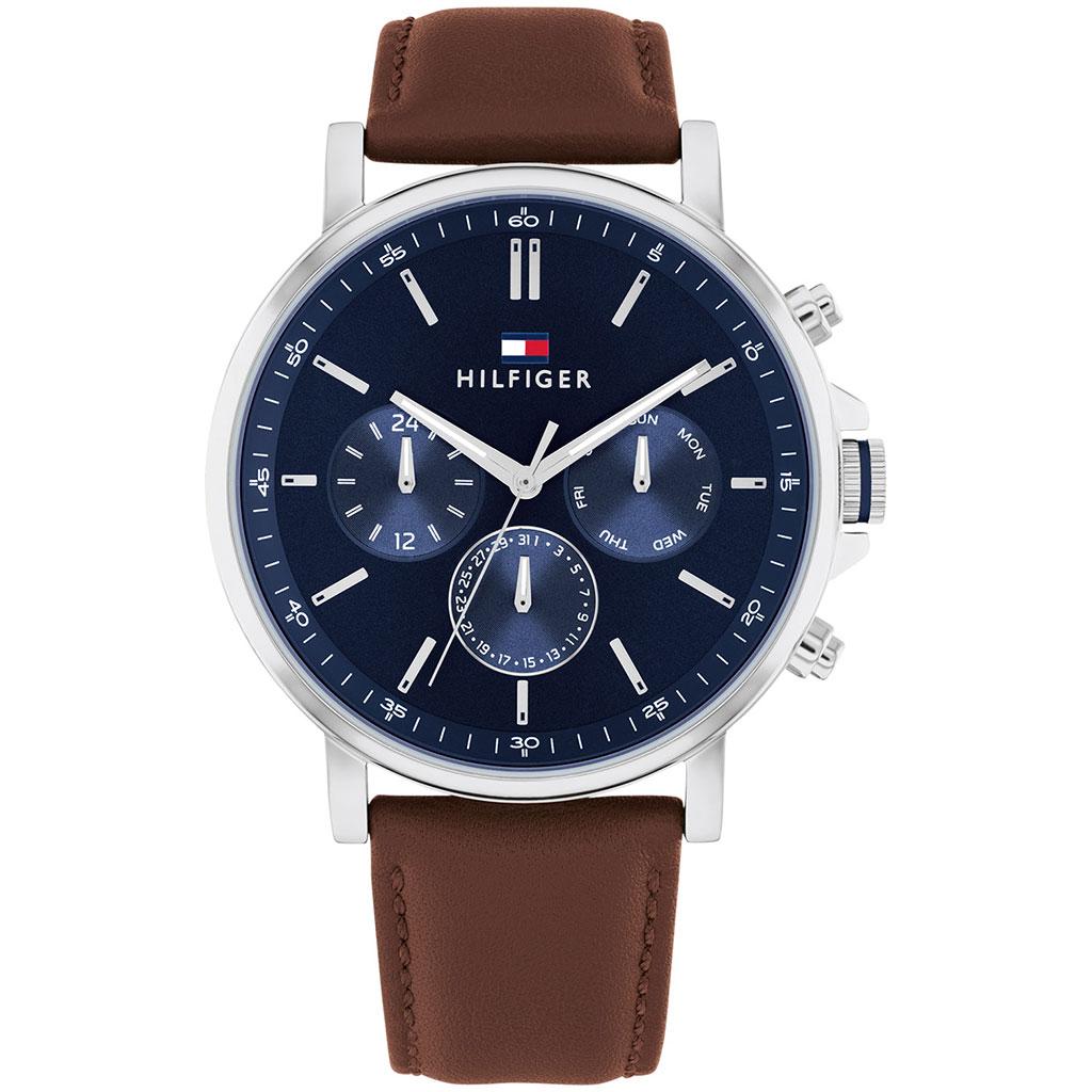 Tommy Hilfiger, Herreklokke i stål med brun skinnrem