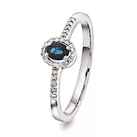 Pan Jewelry, Ring i 585 hvitt gull med diamanter 0,08 ct og safir