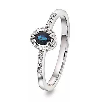 Pan Jewelry, Ring i 585 hvitt gull med diamanter 0,08 ct og safir