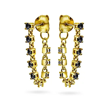 Zela øredobber i 925 forgylt sølv med sort zirkonia