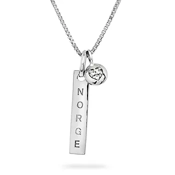 Pan Jewelry, Smykke i 925 sølv med zirkonia og teksten "Norge"
