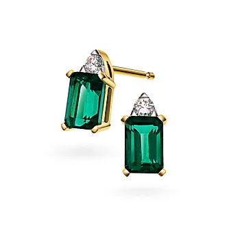 Michelle diamantøredobber i 585 gult gull 0,08 ct med hydrotermisk smaragd