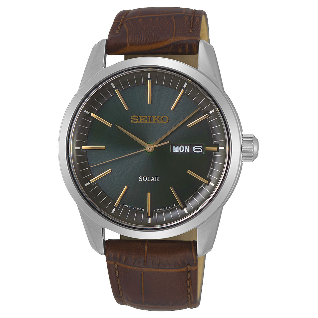 Seiko, Solar herreklokke med brun skinnrem