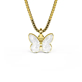 Smykke til barn i 925 forgylt sølv med hvit sommerfugl