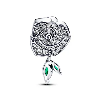 Bilde nummer 3 av Pandora Moments, Charm i 925 sølv med rose og grønne blader