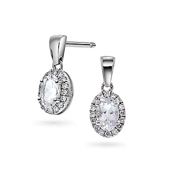 Edel øredobber i 585 hvitt gull med diamant 0,20 ct og hvit topas