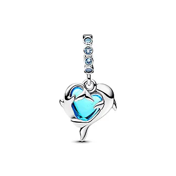 Bilde nummer 4 av Pandora Moments, Charm i  925 sølv med delfin i aquablå muranoglass