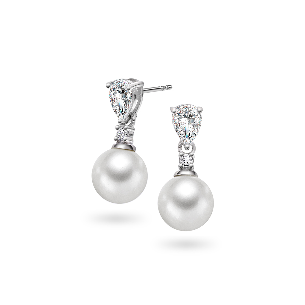 Pan Jewelry, Øredobber i 925 rhodinert sølv med syntetisk perle og zirkonia