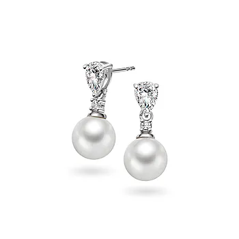 Pan Jewelry, Øredobber i 925 rhodinert sølv med syntetisk perle og zirkonia
