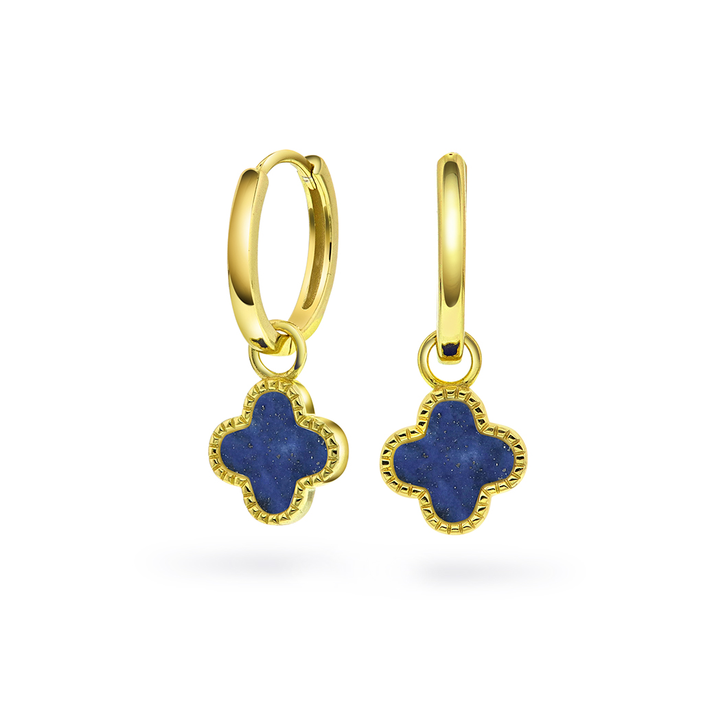 Pan Jewelry, Kløver øreringer i forgylt 925 sølv med havblå lapis lazuli