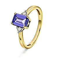 Michelle diamantring i 585 gult gull med diamanter 0,10 ct og tanzanitt